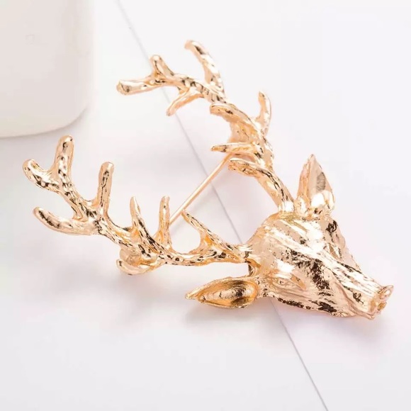 Gold Buck Deer Head Brooch Lapel Pin - Picture 4 of 16